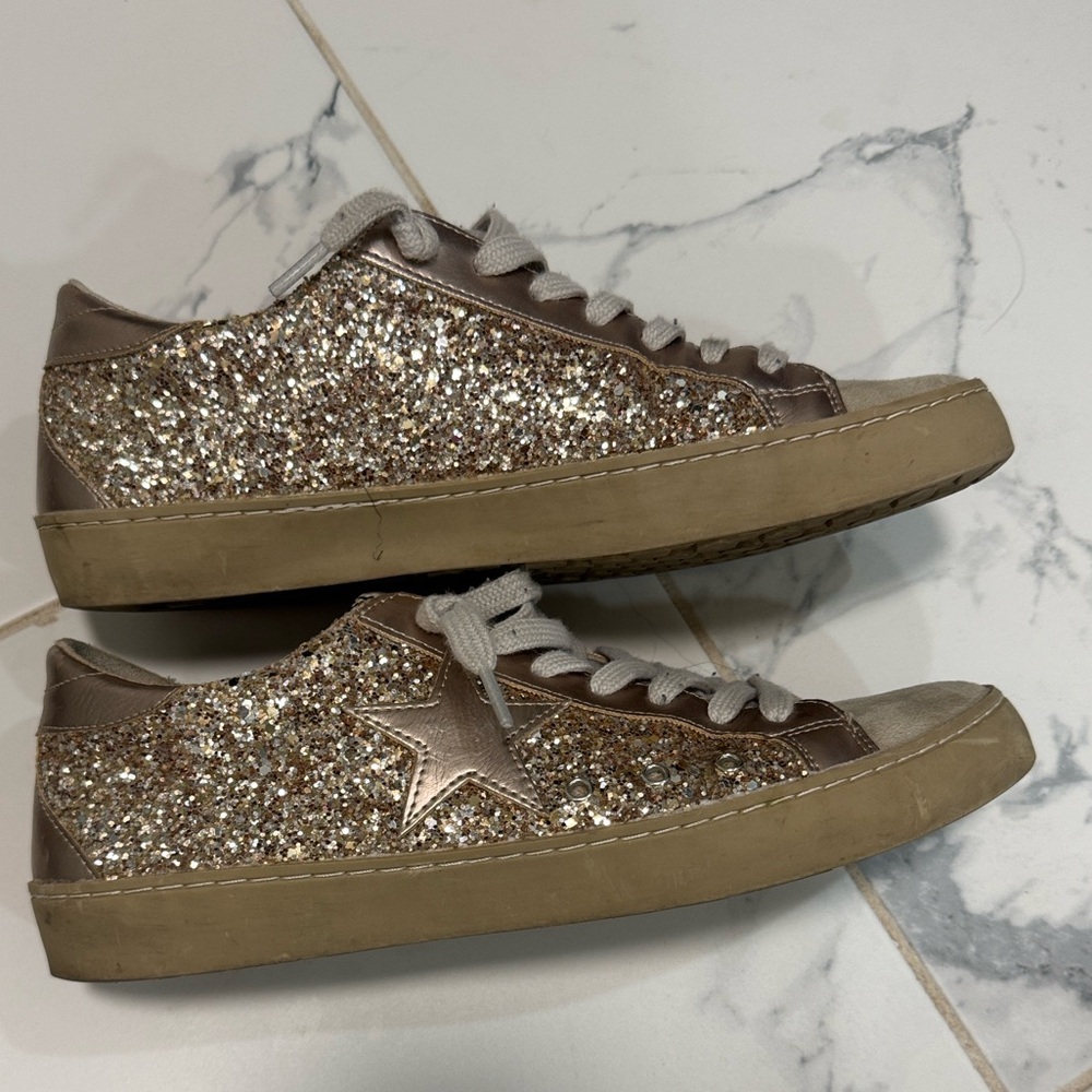 ShuShop Gold and Cream Glitter Sneakers